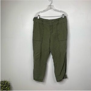 Anthropologie Linen Blend High‎ Rise Pants Crop Utility Pockets Army Green Sz 31